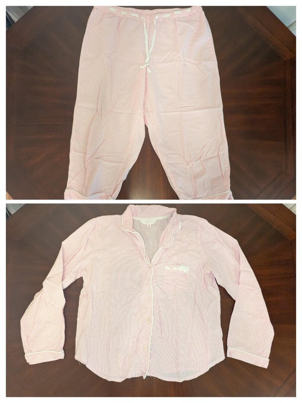 Victoria Secret Candy Stripe PJ Set Large Pink Cotton Long Sleeve Capri Pajamas